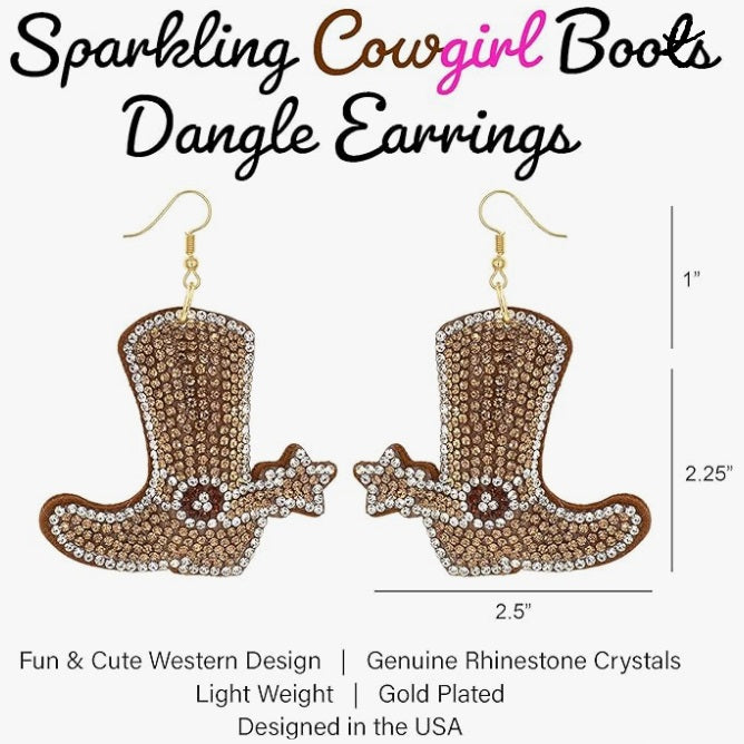 Rhinestone Cowgirl Boot Dangle Earrings