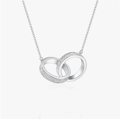 Sterling Silver Double Ring Crystal Necklace