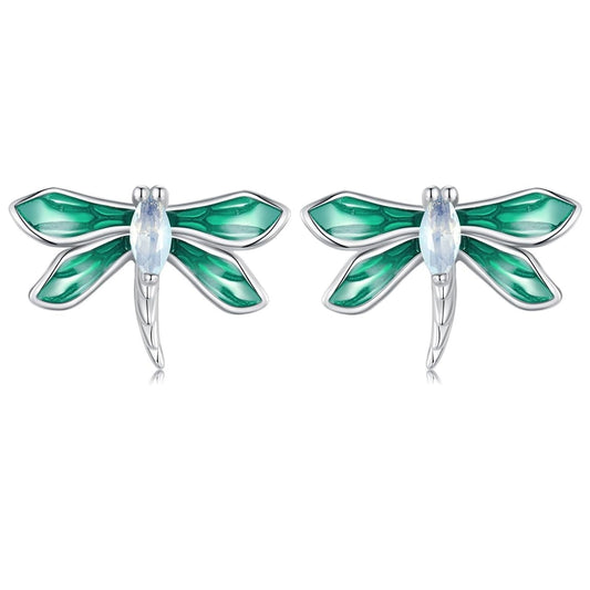 Sterling Silver Dragonfly Opal Earrings