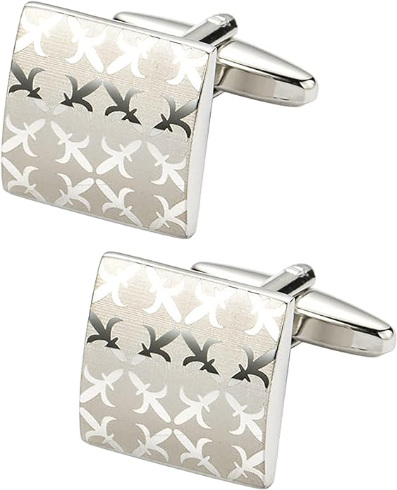 Fleur-de-Lis Pattern Silver Cufflinks for Men