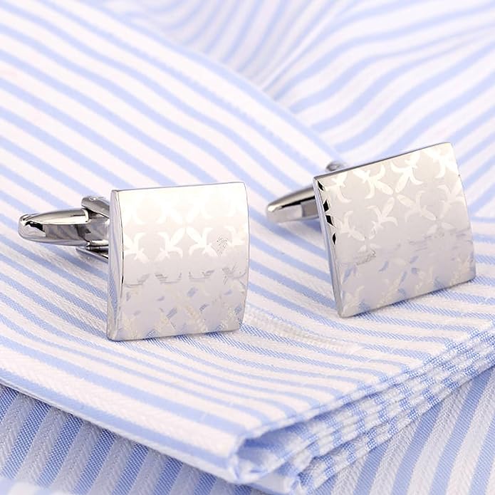 Fleur-de-Lis Pattern Silver Cufflinks for Men