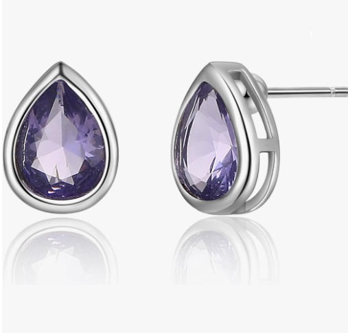 Sterling Silver Simulated Tanzanite Love Stud Earrings