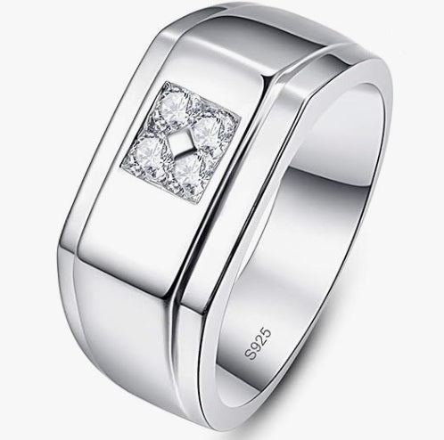 Men's 925 Sterling Silver Simulated Diamond Wedding Band