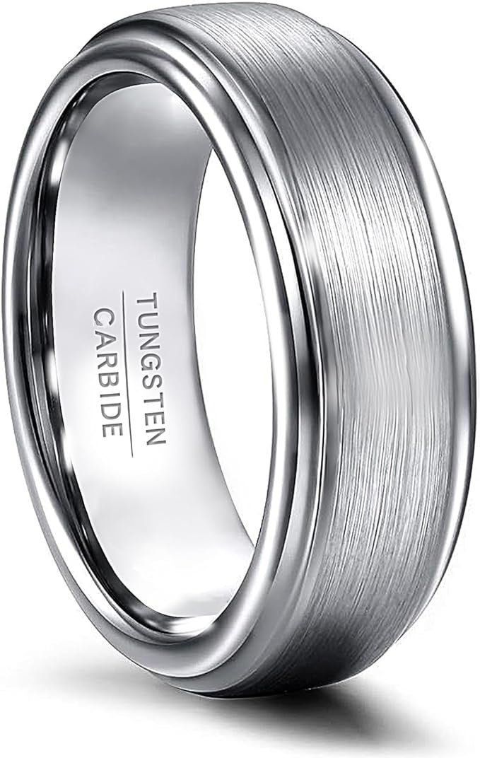 Tungsten Ring for Men Silver Wedding Band 8mm