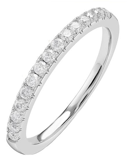 18k White Gold Plated Sterling Silver Wedding Band Moissanite Ring for Women Half Eternity Stackable Ring