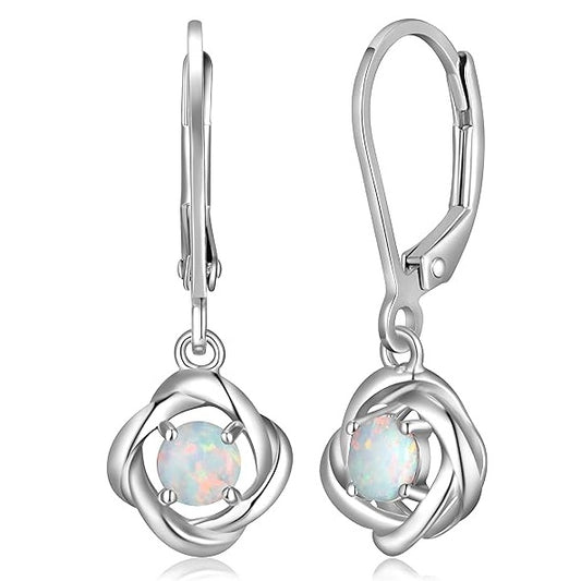 Sterling Silver Opal Love Knot Drop Earrings