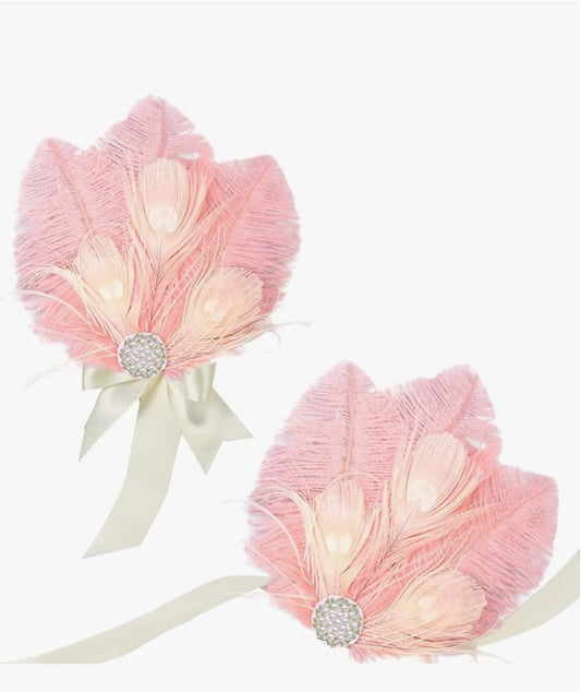 Gatsby Style Ostrich Feather Corsage and Boutonniere Set