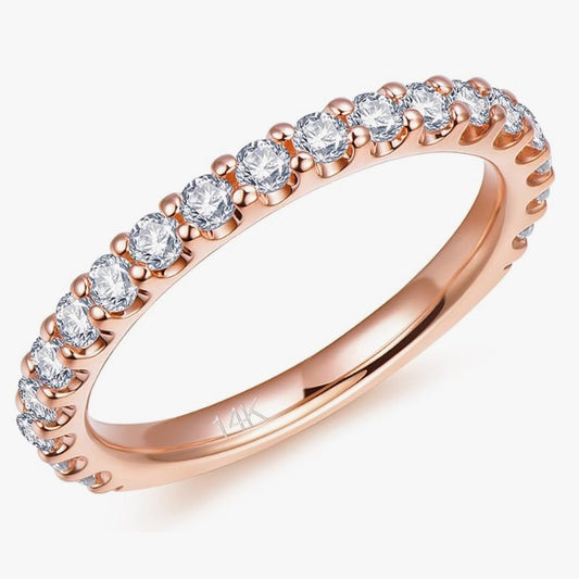 14k Solid Rose Gold Wedding Band with 19 - 2.5mm Moissanite