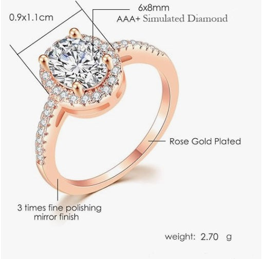 18K Rose Gold Plated Half Eternity Band Halo Engagement Band Ring for Women