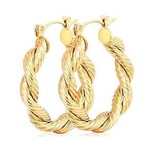 18k Gold Twisted Hoop Earrings