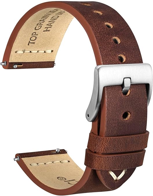 Leather Quick Release Watch 22mm Band for Traditional and Smart Watches