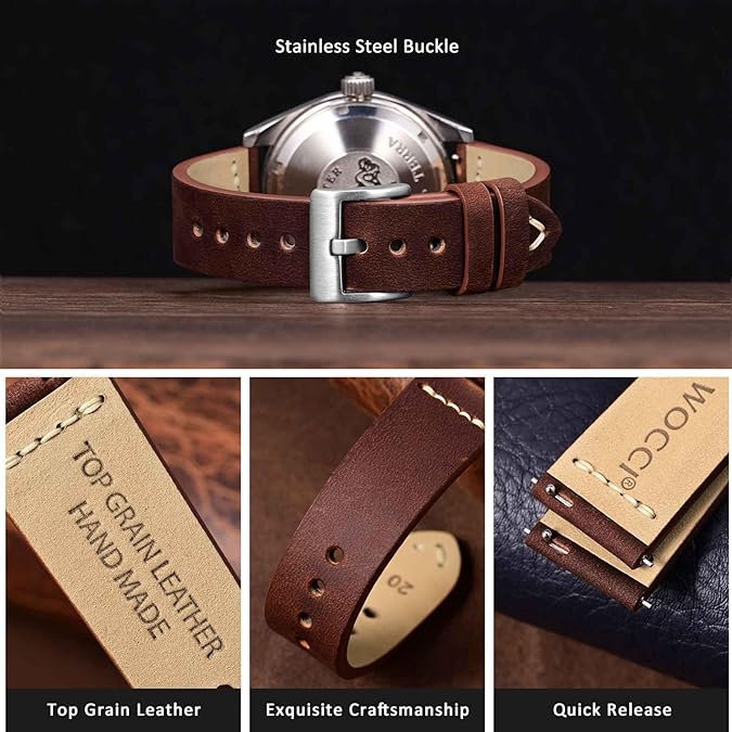 Leather Quick Release Watch 22mm Band for Traditional and Smart Watches